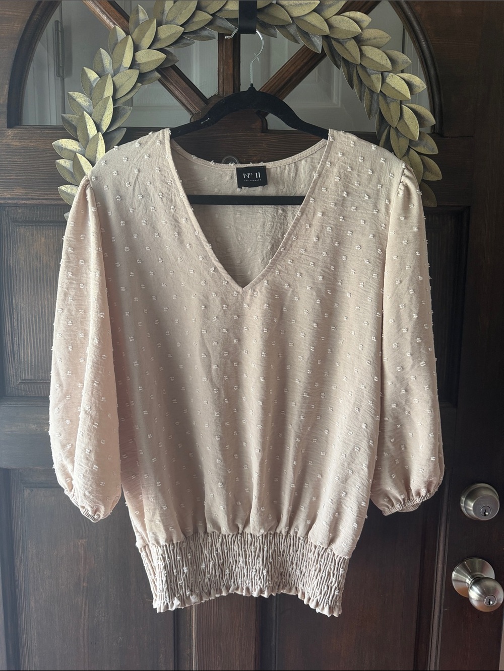 V-Neck Textured Blouson Top in Light Blush